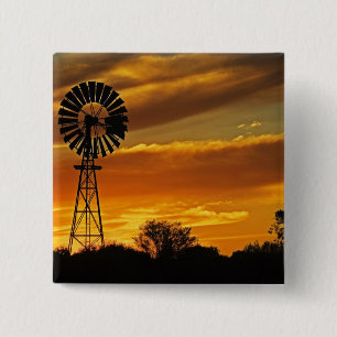 Badge Carré 5 Cm Moulin à vent et coucher de soleil, William Creek,