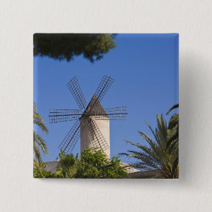 Badge Carré 5 Cm Moulin à vent, Palma, Mallorca, Espagne