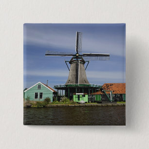 Badge Carré 5 Cm Moulin à vent, Zaanse Schans, Hollande, Pays-Bas 3