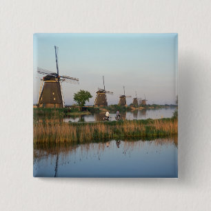 Badge Carré 5 Cm Moulins à vent, Kinderdijk, Pays-Bas