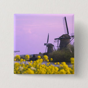 Badge Carré 5 Cm moulins à vent le long du canal de Kinderdijk,