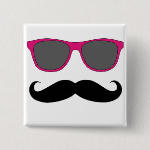 Badge Carré 5 Cm Moustache et humeur rose de lunettes de soleil