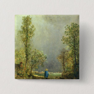 Badge Carré 5 Cm Moutons observant une tempête