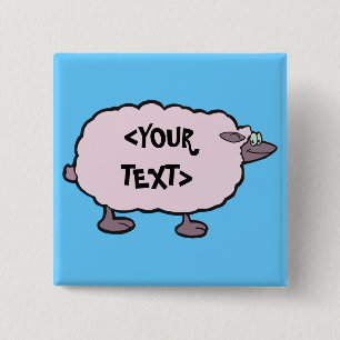 Badge Carré 5 Cm Moutons roses,<YOUR TEXT>