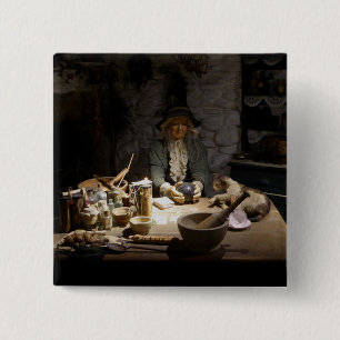 Badge Carré 5 Cm Musée de la Cuisine de la Sorcière Blanche, Sorcel