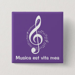 Badge Carré 5 Cm Musica est vita mea Musik ist mein Leben Note
