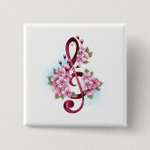 Badge Carré 5 Cm Musical treble clef notes with sakura flowers (Devant)