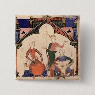 Badge Carré 5 Cm Musiciens jouant des castagnettes et un psaltery