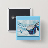 Badge Carré 5 Cm Musique Bongo Drum (Devant & derrière)