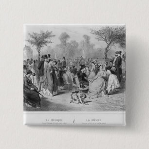 Badge Carré 5 Cm Musique, concert militaire dans un jardin public
