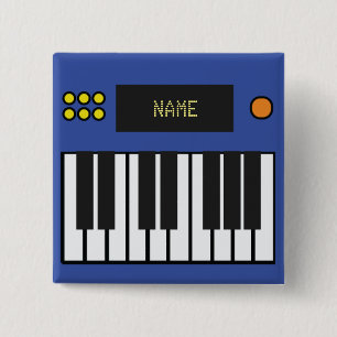 Badge Carré 5 Cm Musique de clavier de piano personnalisable bleu