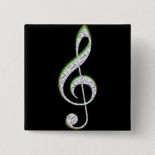 Badge Carré 5 Cm MUSIQUE Émeraude et diamant Clé Treble