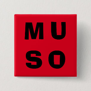 Badge Carré 5 Cm Muso Musicien Lettrage Contemporain Rouge Noir