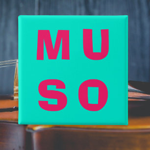 Badge Carré 5 Cm Muso Musicien Musique Gras Thème Aqua Fuchsia