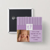 Badge Carré 5 Cm Naissance d'empreintes de pas de bébé - pourpre (Devant & derrière)