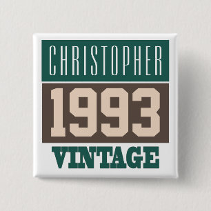 Badge Carré 5 Cm Name with Year 1993 Vintage Button