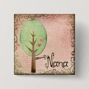 Badge Carré 5 Cm nana arbre coeur rose