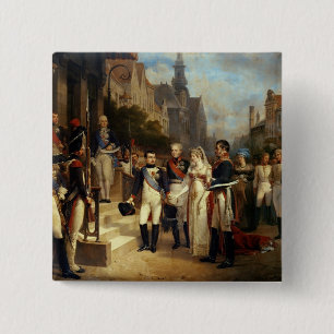 Badge Carré 5 Cm Napoleon Bonaparte recevant la Reine Louisa