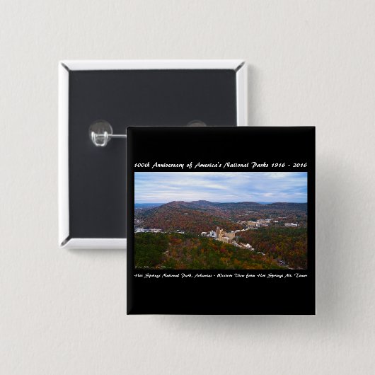 Badge Carré 5 Cm National Park Anniversary Hot Springs Vue d'automn (Devant & derrière)