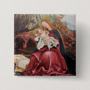 BADGE CARRÉ 5 CM NATIVITÉ AVEC DES ANGES - MAGIE DE NOËL
