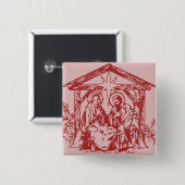 Badge Carré 5 Cm Nativité rouge (Devant & derrière)