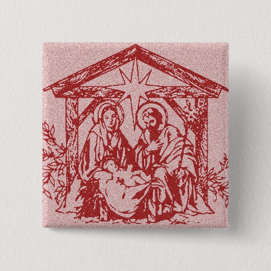 Badge Carré 5 Cm Nativité rouge (Devant)