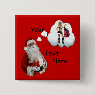 Badge Carré 5 Cm Naughty Christmas - Naughty Père Noël Button