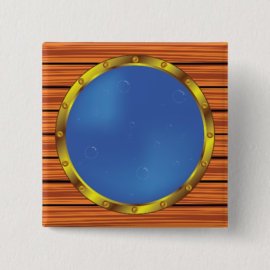 Badge Carré 5 Cm Nautical Ship Porthole Window with Blue Water (Devant)