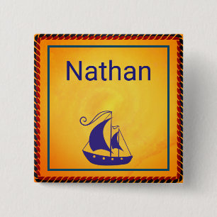 Badge Carré 5 Cm Navire à voile personnalisé avec cadre de corde