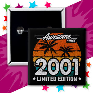Badge Carré 5 Cm Né 2001 Limited Edition Retro Awesome depuis 2001