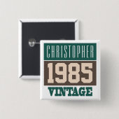 Badge Carré 5 Cm Né en 1985, Cadeau personnalisé (Devant & derrière)