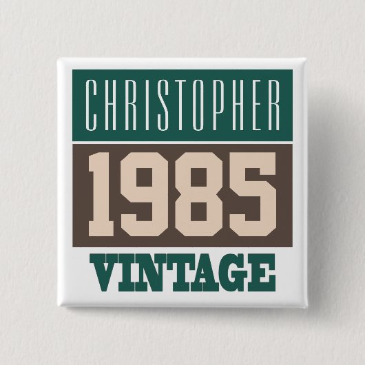 Badge Carré 5 Cm Né en 1985, Cadeau personnalisé (Devant)