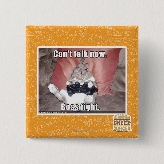 Badge Carré 5 Cm Ne peut pas parler maintenant, le combat de patron (Devant)