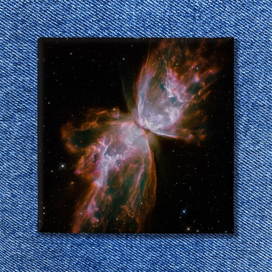 Badge Carré 5 Cm Nébuleuse papillon Photo de l'espace céleste