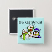 Badge Carré 5 Cm Neiges et pingouins C'est Noël (Devant & derrière)