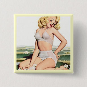 Badge Carré 5 Cm Nénuphar