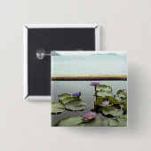 Badge Carré 5 Cm Nénuphars dans l'étang par l'océan (Devant & derrière)
