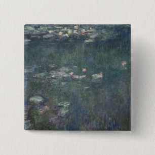 Badge Carré 5 Cm Nénuphars de Claude Monet : Réflexions vertes