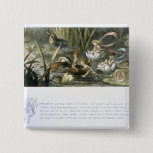 Badge Carré 5 Cm Nénuphars et fées de l'eau, illustration de