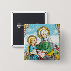 Badge Carré 5 Cm NéoGothique Ste Anne et la jeune Marie (SAU 29)