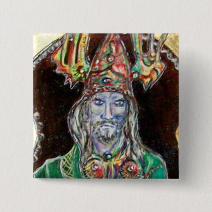 Badge Carré 5 Cm NEUROMANCER, bleu rouge