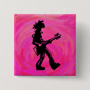 Badge Carré 5 Cm New York Boogie Nights Guitare Hot Pink