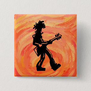 Badge Carré 5 Cm New York Boogie Nights Guitare Orange