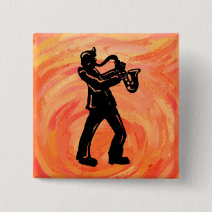 Badge Carré 5 Cm New York Boogie Nights Saxophone Orange