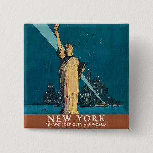 Badge Carré 5 Cm New York City Vintage voyage Liberty Skyline