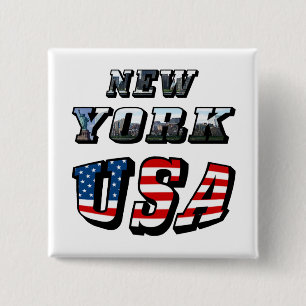 Badge Carré 5 Cm New York Picture et USA Text