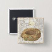 Badge Carré 5 Cm Nid avec l'oeuf tacheté (Devant & derrière)