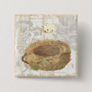 Badge Carré 5 Cm Nid avec l'oeuf tacheté