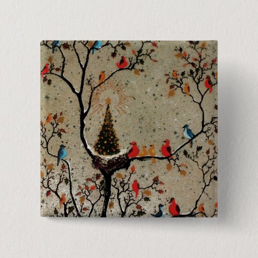 Badge Carré 5 Cm Nid d'arbre de Noël ~ Boutons (Devant)