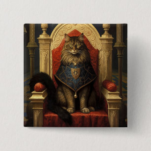 Badge Carré 5 Cm Noble Maine Coon Trône Art Imprimer
